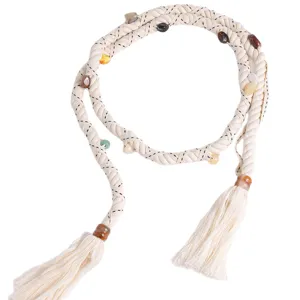 Boho woven braided waist rope with colorful beads and tassels for women vacation chic