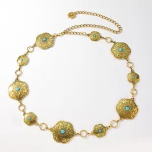 Vrouwen Bohemien Tailleketting Legering Bloemen Turquoise Westerse Stijl Mode Lichaamssieraden Vintage Metaal Jurk Tailleriem