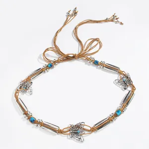 Bohemian Handmade Woven Belt For Women Ethnic Beaded Braided Waist Rope Adjustable Casual Vacation Dress Accessories