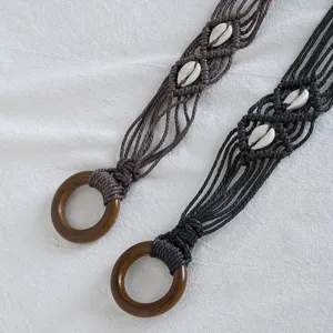Bohemian Handmade Wax Rope Braided Belt Ethnic Shell Wooden Ring Casual Vacation Waist Rope Women Fashion Accessories