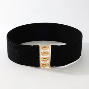 Women's Elastic Wide Belt Stretch Waist Cinch Metal Buckle Fashion Casual Dress Coat Waistband Accessories