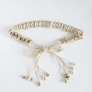 Bohemian Handmade Woven Shell Waist Belt Casual Natural Seashell Straw Rope Waist Chain Beach Vacation Dress Accessories