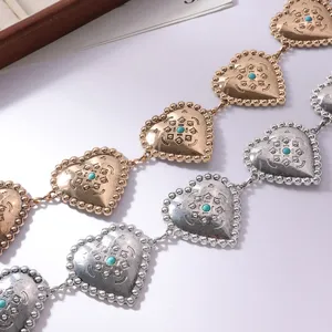 Catena da cintura vintage in metallo boho con pendenti a cuore turchese moda donna