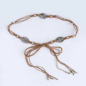 Boho braided waist chain summer ethnic style handmade metal bead casual resort belt
