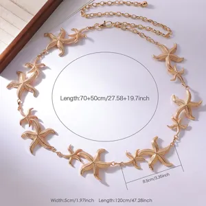 Gold Starfish Metal Waist Chain Beach Holiday Dress Belt Adjustable Body Jewelry