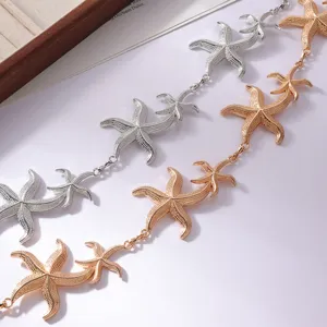 Chic starfish metal waist chain body chain set, sweet summer beach vacation style jewelry.