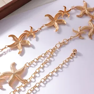 Gold starfish metal waist chain for women summer beach vacation sweet body jewelry accessory