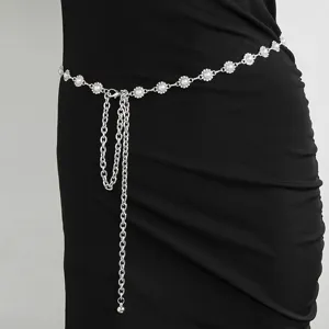 Chaîne de Taille en Métal pour Femmes Mode Élégant Strass Perle Artificielle Robe Ceinture Réglable Accessoire Bijoux de Corps