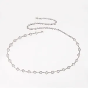Détail de chaîne de taille en métal perle strass exquis, élégante ceinture de robe