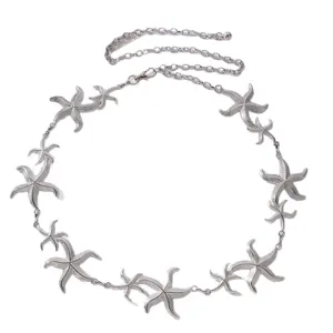 Silver metal starfish waist chain for women summer beach party body jewelry accessory