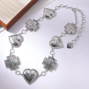 Catena da cintura in metallo con cuore turchese vintage gioiello boho argento dettaglio.