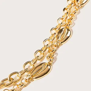 Gold double layer waist chain featuring delicate shell pendants for women bohemian.