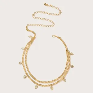 Bohemian Gold Metal Double Layer Waist Chain Leaf Shell Cameo Charm Body Chain Belly Belt For Women Fashion Jewelry
