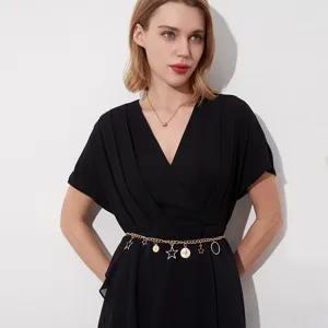 Gold waist chain for women with star pendants and metal links elegant dress accessory