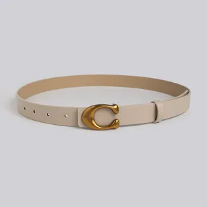 Ceinture pour femme en cuir PU beige élégante avec une boucle en C vintage classique.
