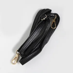 Black PU leather replacement bag strap with gold metal hardware details for crossbody bags.