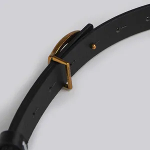 Détail de ceinture en cuir synthétique PU pour femme, design de boucle vintage classique.