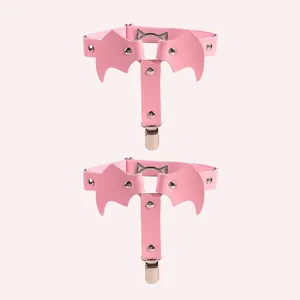 Jarretelles ailes de chauve-souris rose punk gothique cosplay clips de jambe élastiques