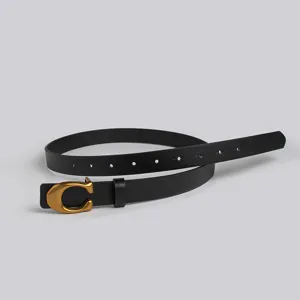 Ceinture femme en cuir PU noir avec elegante boucle C doree accessoire de mode chic