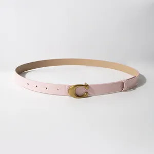 Ceinture femme en cuir PU rose avec boucle C rétro élégante polyvalente accessoire chic