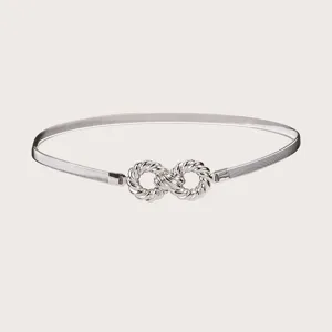 Silver metallic elastic waist chain with twisted knot buckle elegant women belt accessory