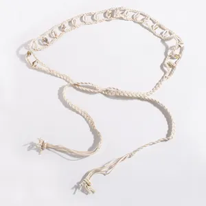 Bohémien Fatto A Mano Tessuto Corda Cerata Cintura Donne Vintage Conchiglia Perla Legno Catena Vita Resort Stile Etnico Vestito Cintura