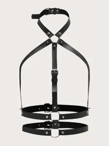 Femme noir cuir harnais de corps punk rivet réglable gothique ceinture sexy sangle de poitrine