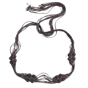 Cintura da donna boho in corda di cera intrecciata a mano con perline di legno fine.