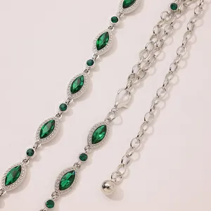 Elegant rhinestone waist chain detail, green crystal belly chain for women chic accessory