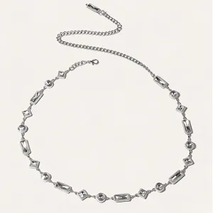 Exquisite rhinestone waist chain with sparkling crystals and elegant silver metal links.