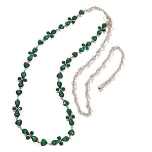 Women stylish green crystal rhinestone waist chain delicate silver tone metal body jewelry