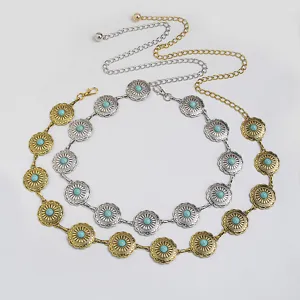 Boheemse westerse metalen tailleketting met bloem turkoois stenen voor damesmode