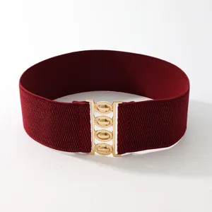 Women wide elastic waist belt with gold metal buckle, perfect for dresses and casual wear.