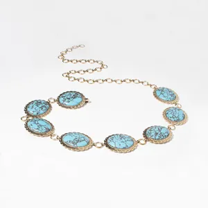 Retro türkis Metall Taillenkette für Damen, boho Bauchkette Körperschmuck Accessoire.