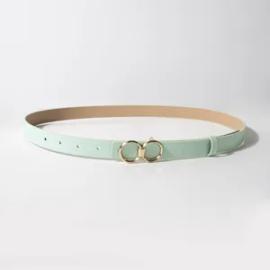 Mintgroene PU lederen damesriem met stijlvolle dubbele metalen ringgesp voor dagelijks.