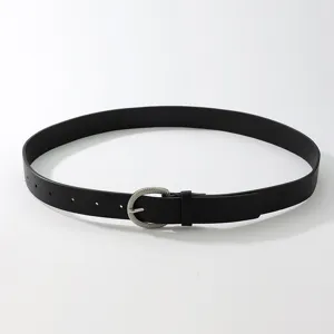 Women retro PU leather belt with vintage engraved metal buckle casual daily waist strap