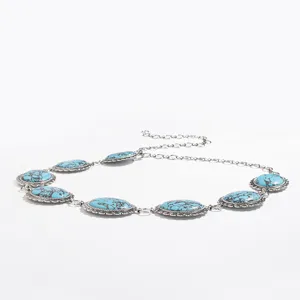 Vintage Türkis Metall Taillenkette Damen Schmuck Boho verziertes graviertes silbernes Hüftband