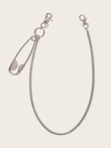 Silver metal pants chain detail, featuring edgy punk style hip-hop waist chain.