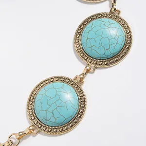 Damen Vintage Türkis Taillenkette goldfarben metall rund Detail Boho Gürtel Schmuck