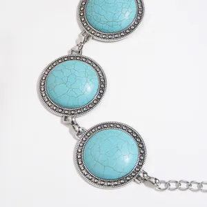 Vintage Türkis Taillenkette für Damen, retro geschnitzte Metall runde Glieder Schmuck.