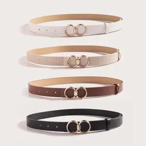 Dames PU Kunstleer Riem Veelzijdige Effen Casual Tailleriem Met Dubbele Ring Metalen Gesp
