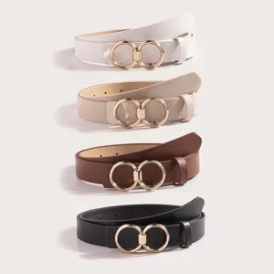 Dames PU Lederen Riem Dubbele Ring Gesp Casual Veelzijdige Tailleband Mode Accessoires