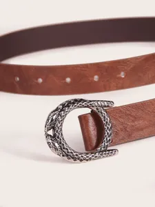 Ceinture femme en cuir marron avec boucle serpent argentée style western mode accessorio