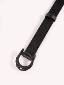 Ceinture en cuir noir avec boucle anneau serpent en métal unique pour accessoire de mode
