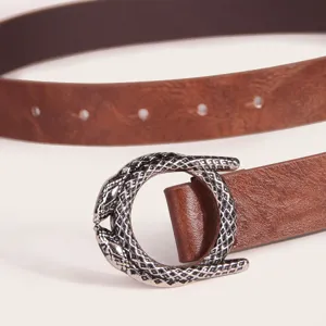 Ceinture en Cuir PU Style Western Vintage pour Femmes Boucle Serpent Argent Antique Ceinture de Mode pour Quotidien