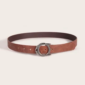 Ceinture femme en cuir marron avec boucle serpent argentée vintage style western