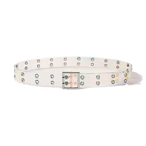 Transparent holographic PVC double grommet waist belt with metal double pin square buckle.