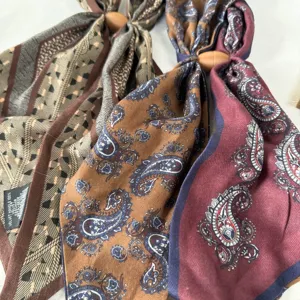 Maillard style vintage paisley print long scarf with magnetic buckle, elegant neck accessory.