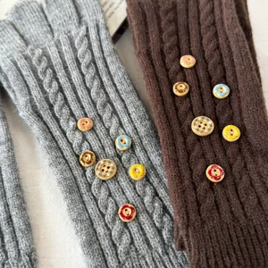 Y2K vintage long knit gloves with buttons fingerless winter warm thermal mittens detail