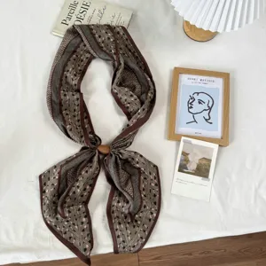 Maillard floral long silk scarf with magnetic buckle necklace stylish neck ribbon for women